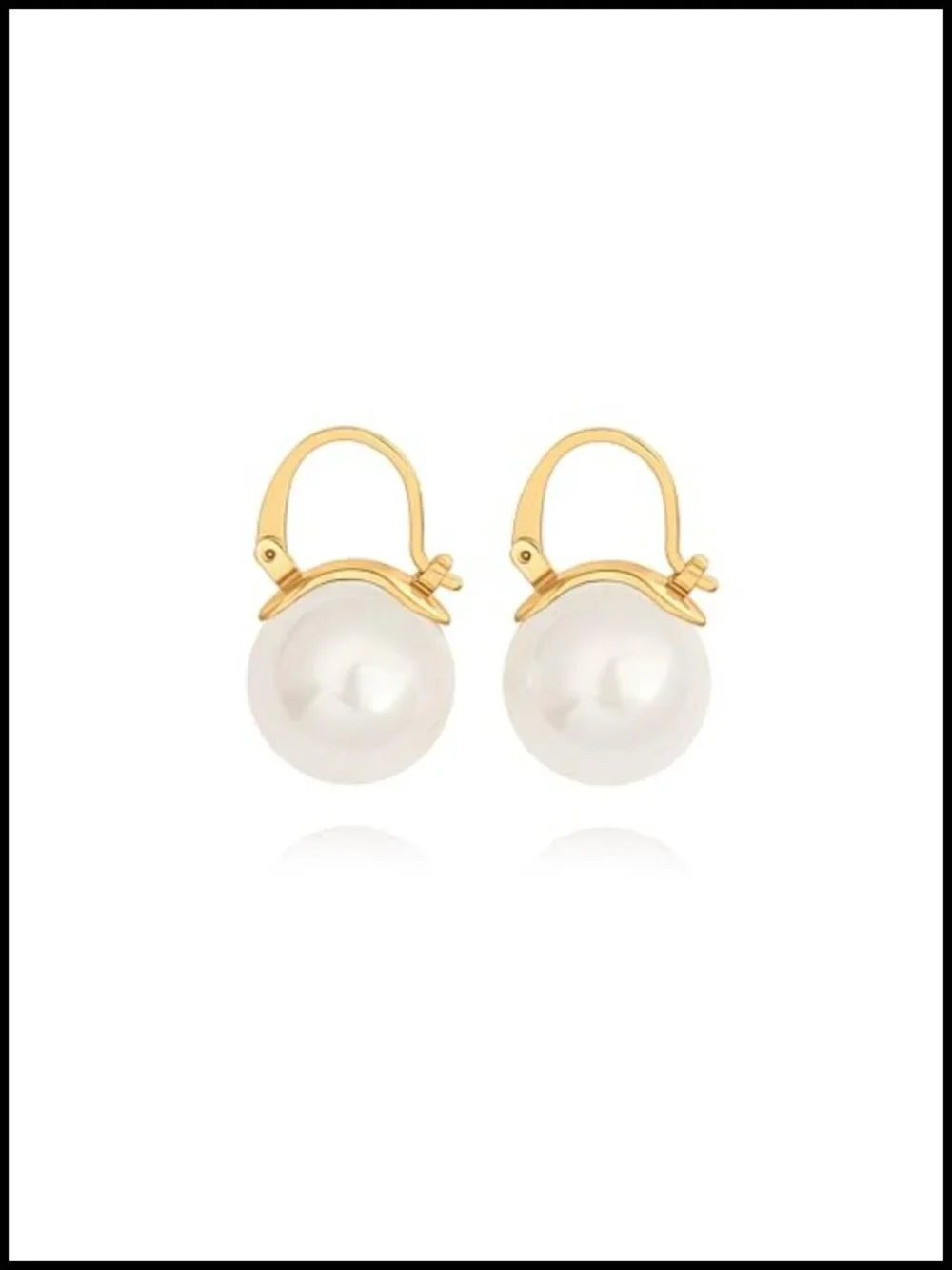 Gold Plated 14mm Pearl Hoop Earrings for Women Dangle Drop Huggie Style